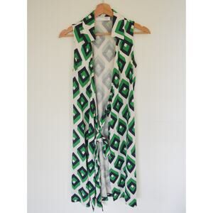 Diane von Furstenburg St Jude Sleeveless Wrap Dress Green Geometric